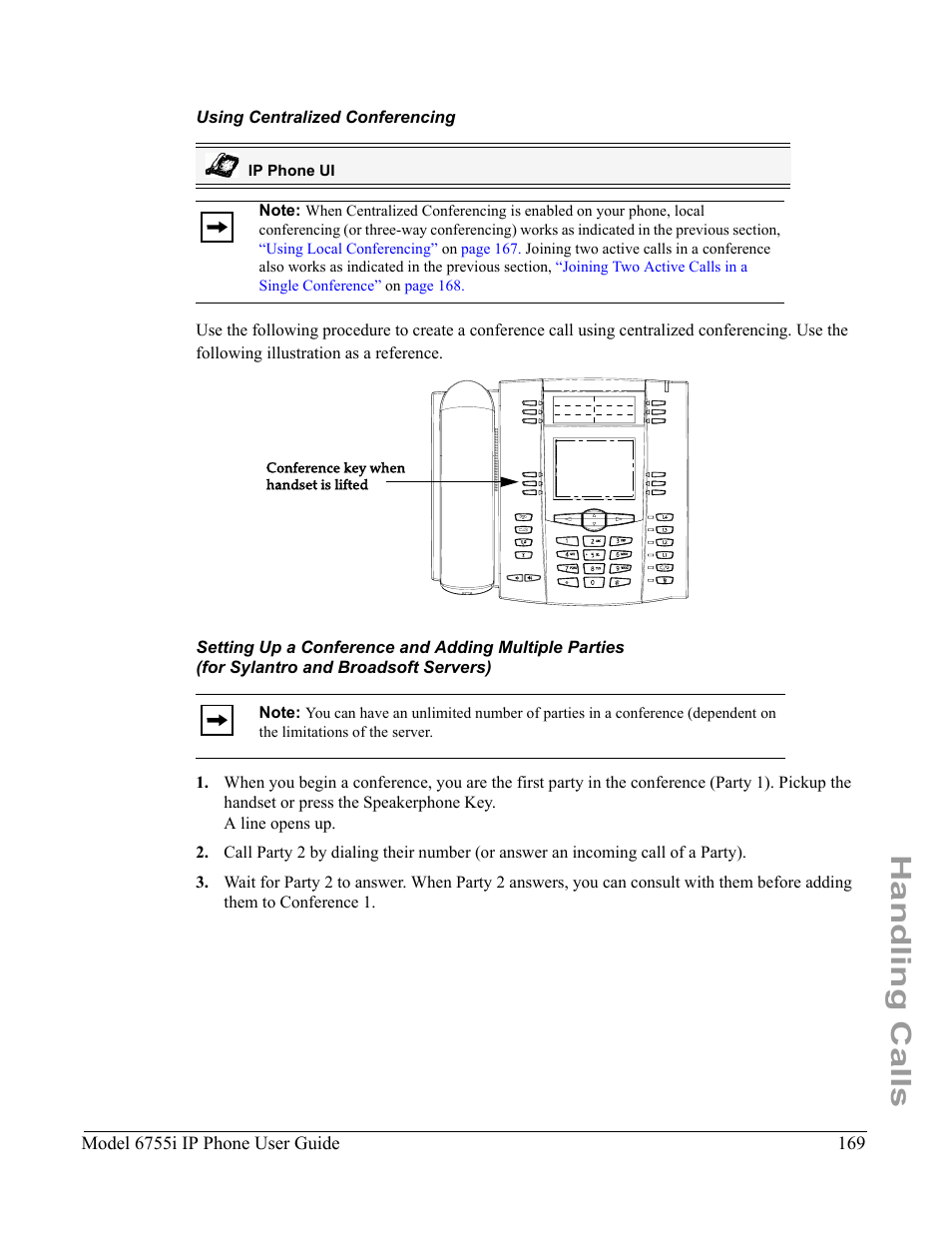 Using centralized conferencing, Handling calls | Aastra Telecom 6755i User Manual | Page 177 / 276