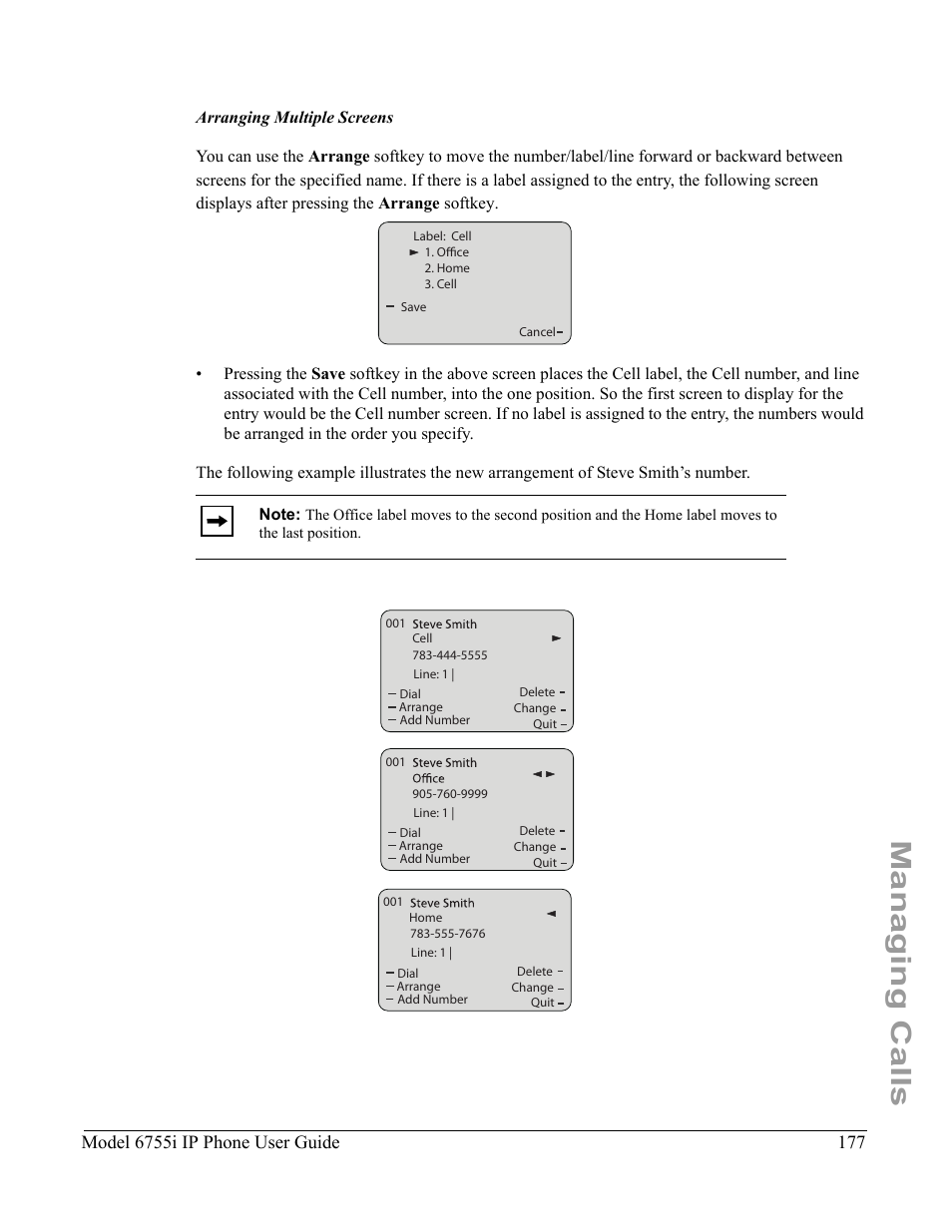 Managing calls, Model 6755i ip phone user guide | Aastra Telecom 6755i User Manual | Page 185 / 276