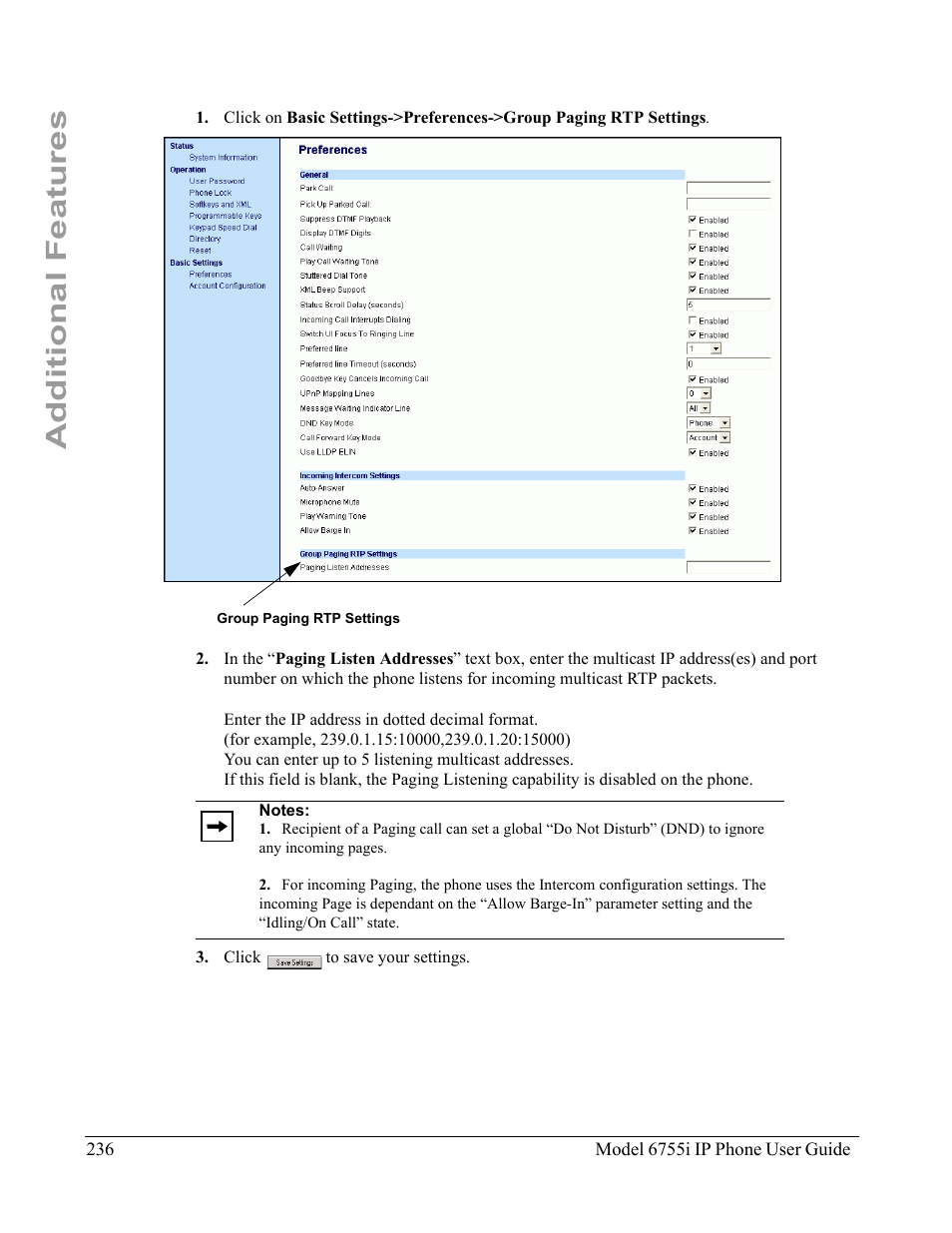Additional features | Aastra Telecom 6755i User Manual | Page 244 / 276