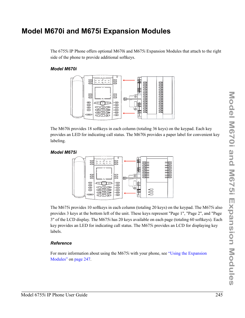 Model m670i and m675i expansion modules, Model m670i, Model m675i | Reference, Modules, see | Aastra Telecom 6755i User Manual | Page 253 / 276