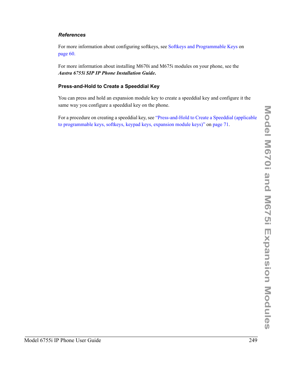 References, Press-and-hold to create a speeddial key | Aastra Telecom 6755i User Manual | Page 257 / 276