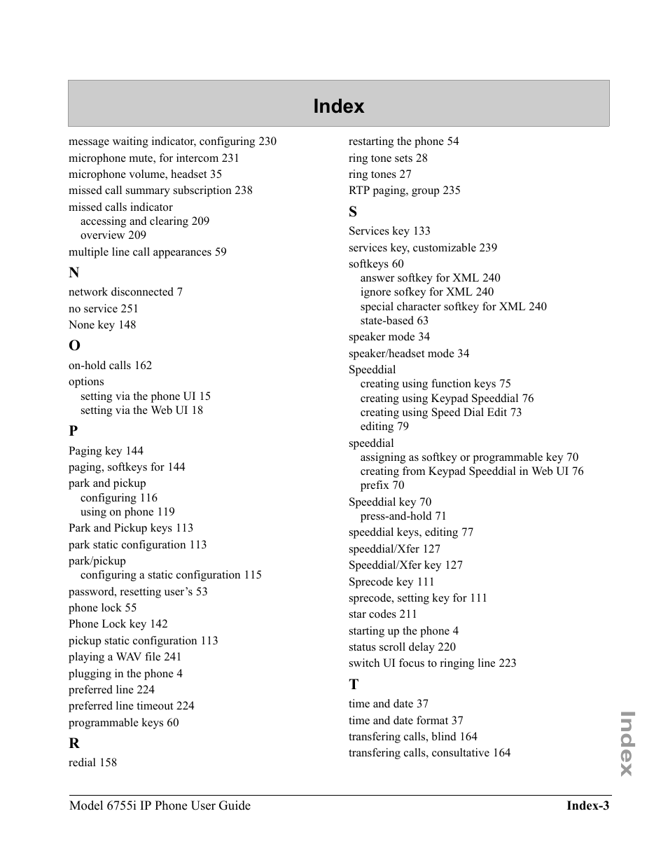 Index | Aastra Telecom 6755i User Manual | Page 273 / 276