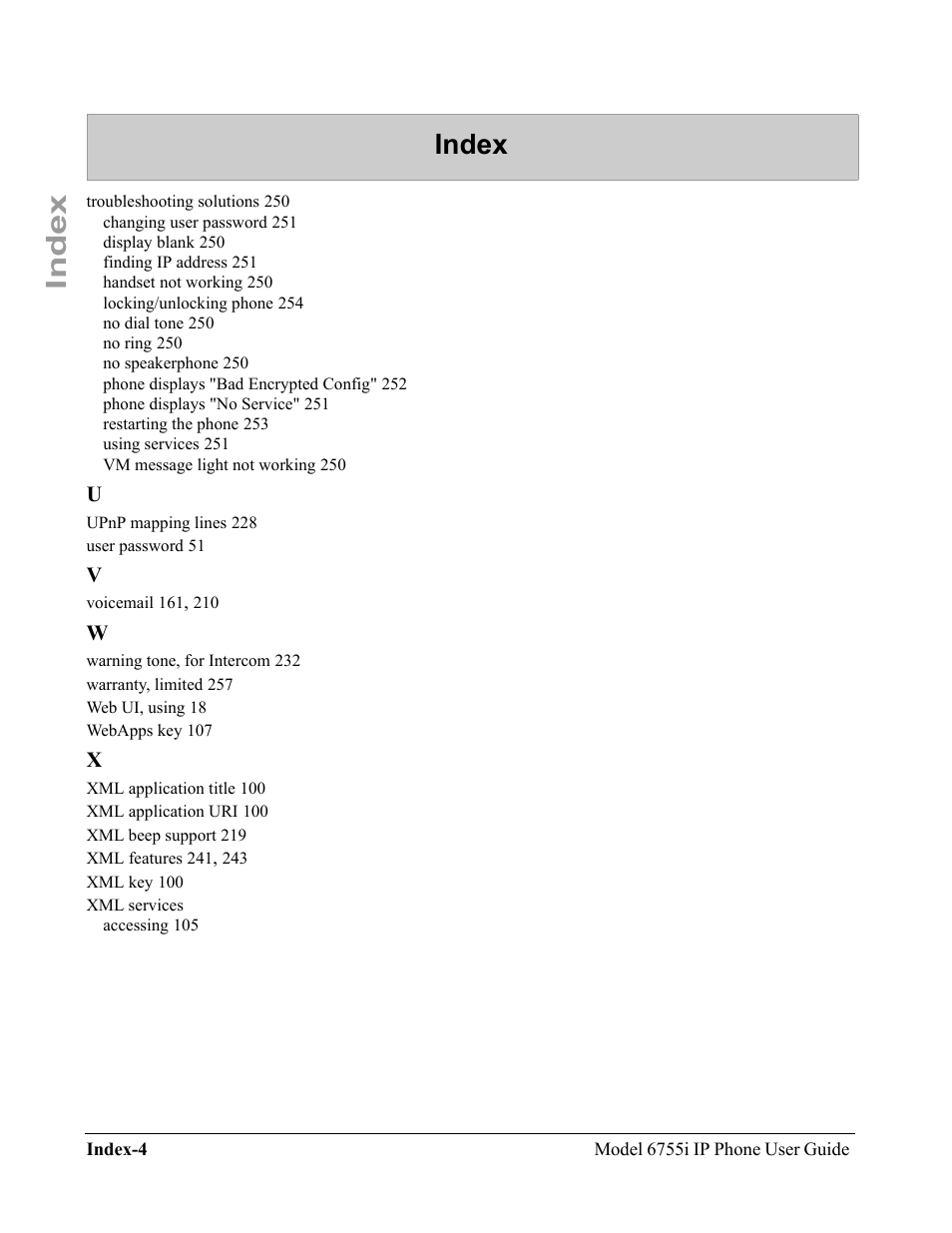 Index | Aastra Telecom 6755i User Manual | Page 274 / 276