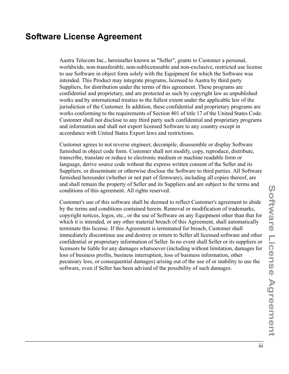Software license agreement | Aastra Telecom 6755i User Manual | Page 3 / 276