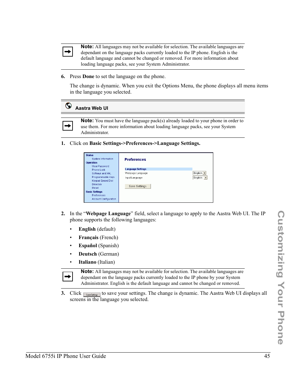 Customizing your phone | Aastra Telecom 6755i User Manual | Page 53 / 276