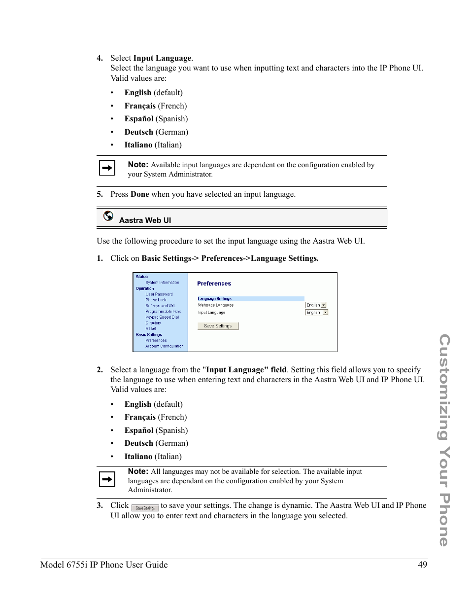 Customizing your phone | Aastra Telecom 6755i User Manual | Page 57 / 276