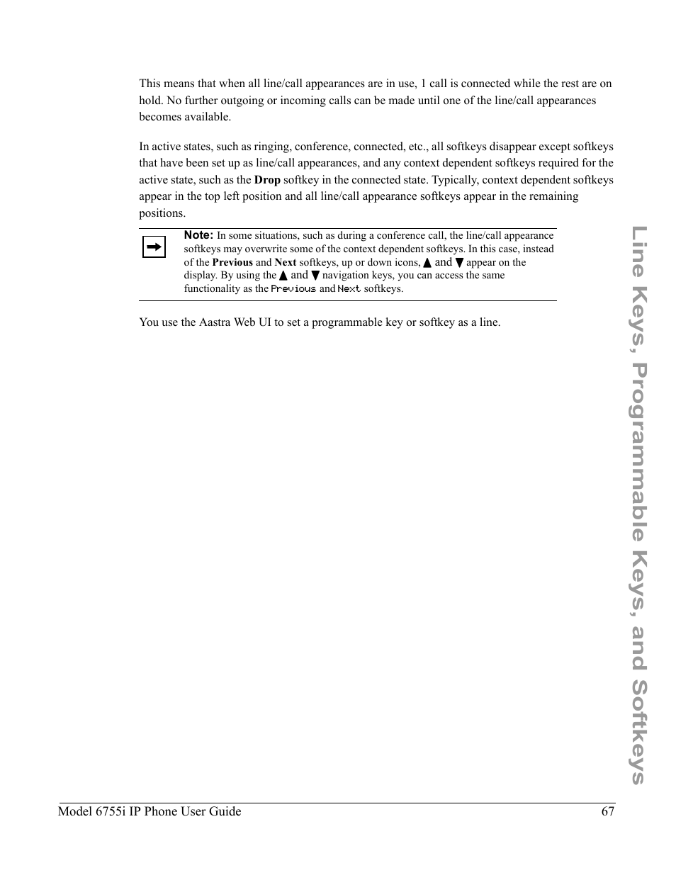 Line keys, programmable keys, and softkeys | Aastra Telecom 6755i User Manual | Page 75 / 276