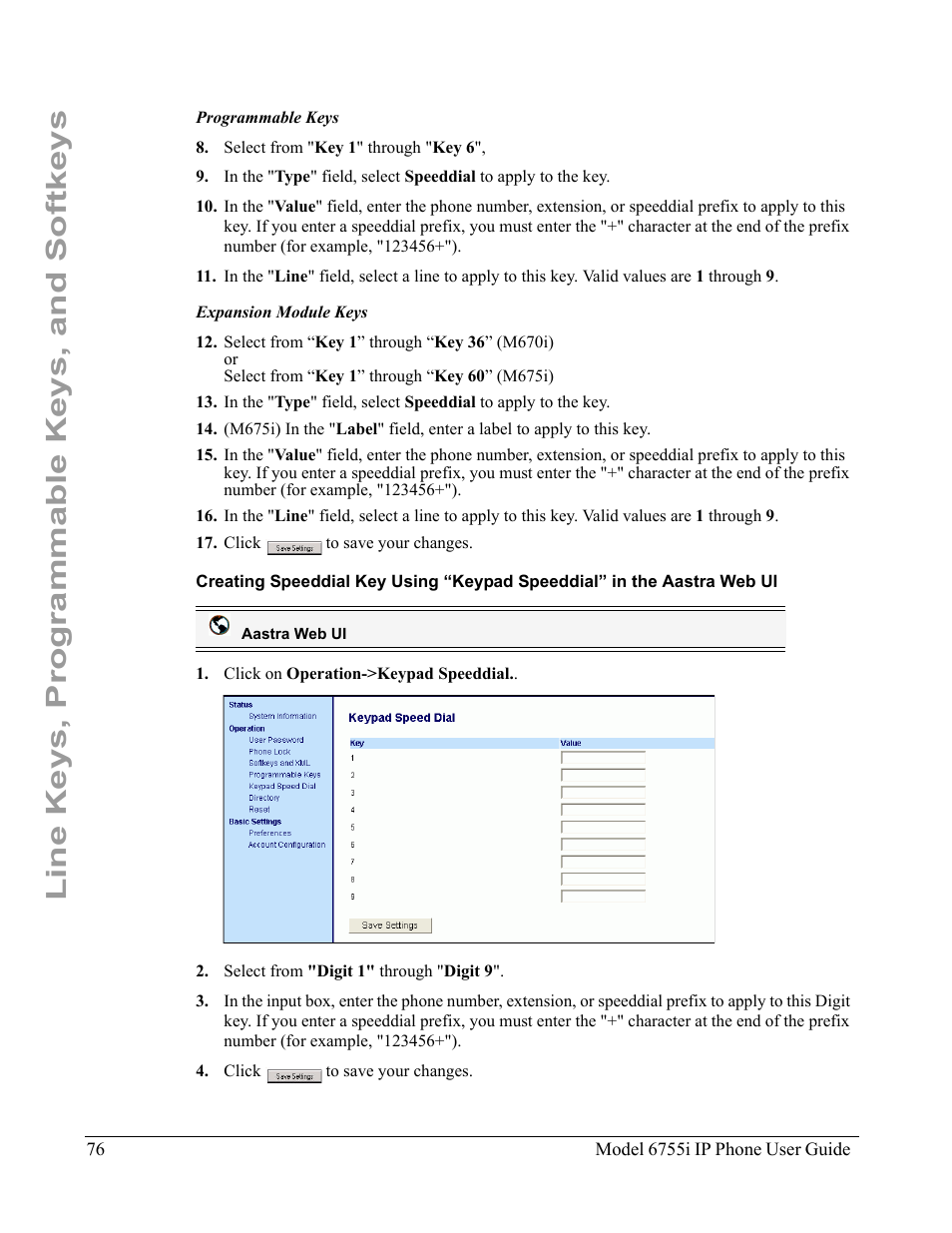 Line keys, programmable keys, and softkeys | Aastra Telecom 6755i User Manual | Page 84 / 276