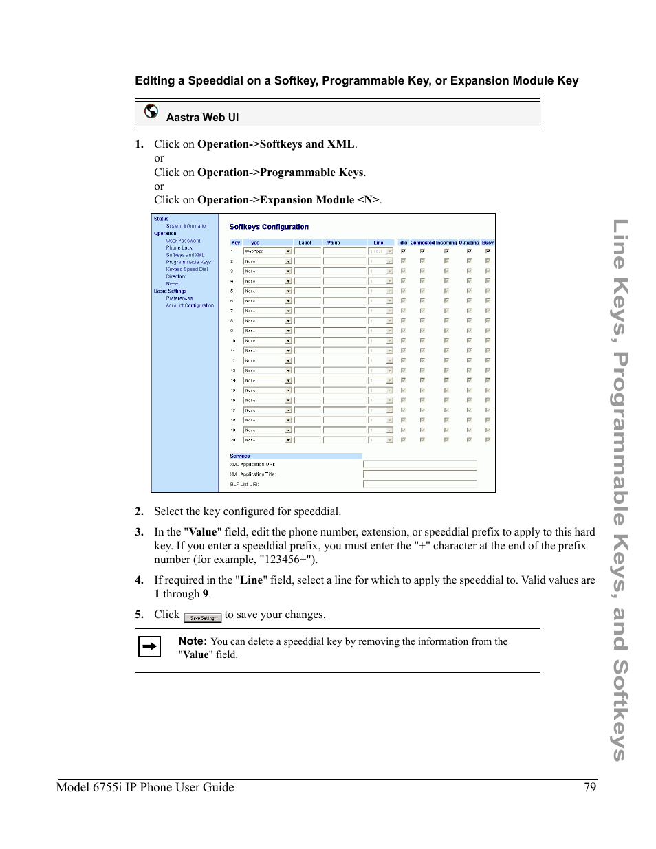 Line keys, programmable keys, and softkeys | Aastra Telecom 6755i User Manual | Page 87 / 276