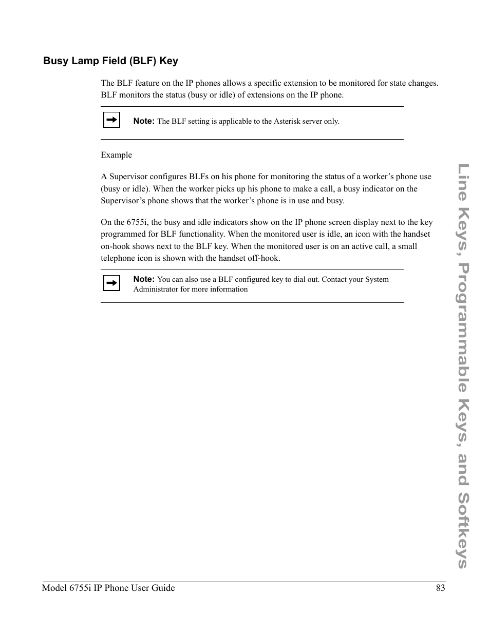 Busy lamp field (blf) key, Line keys, programmable keys, and softkeys | Aastra Telecom 6755i User Manual | Page 91 / 276