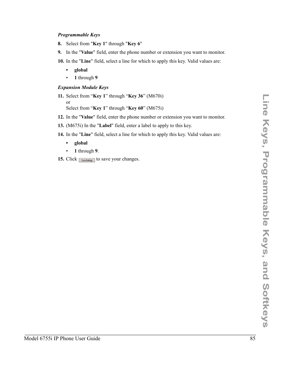 Line keys, programmable keys, and softkeys | Aastra Telecom 6755i User Manual | Page 93 / 276