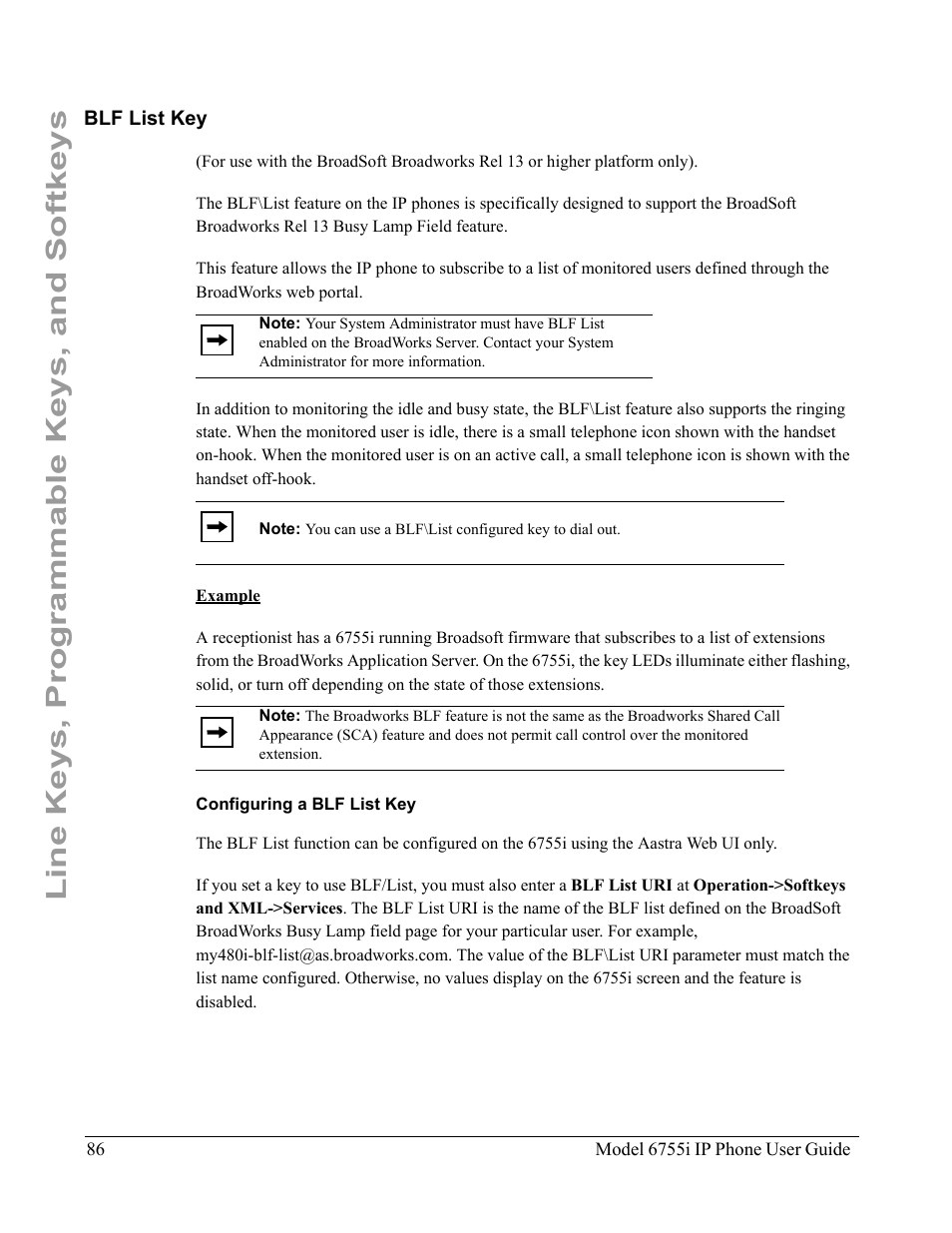 Blf list key, Configuring a blf list key, Line keys, programmable keys, and softkeys | Aastra Telecom 6755i User Manual | Page 94 / 276