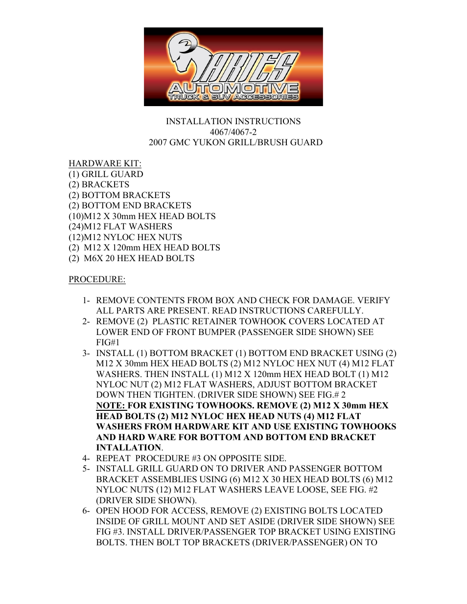 Aries Automotive 4067-2 User Manual | 2 pages