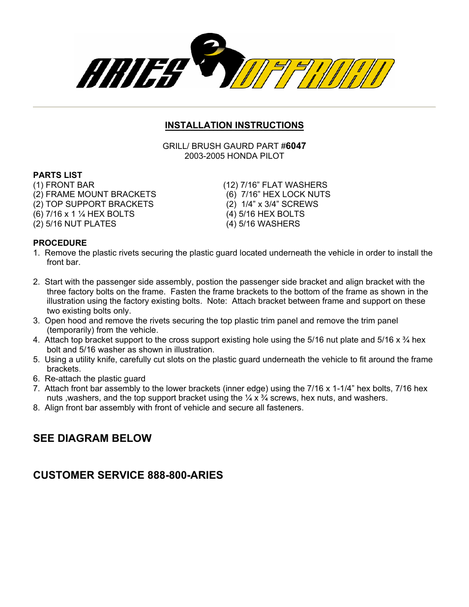 Aries Automotive 6047 User Manual | 2 pages