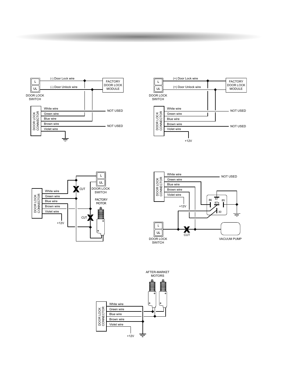 Door llock d diagrams, Negative trigger positive trigger, Reverse polarity vacuum | Adding actuators | Aastra Telecom 600 User Manual | Page 20 / 24