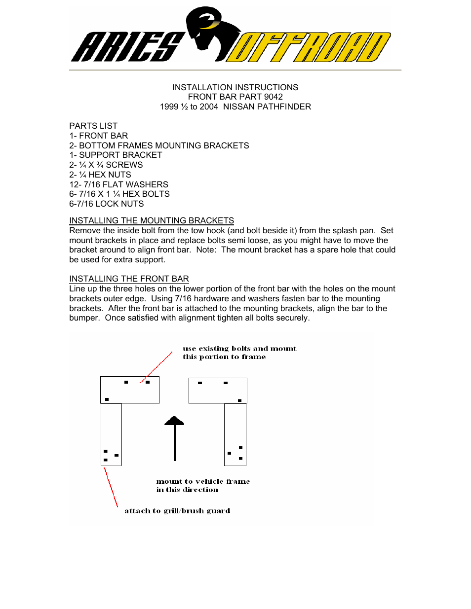 Aries Automotive 9042 User Manual | 2 pages