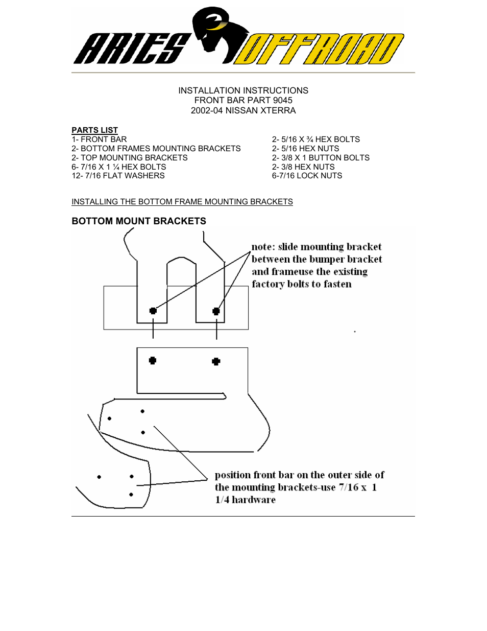 Aries Automotive 9045 User Manual | 2 pages