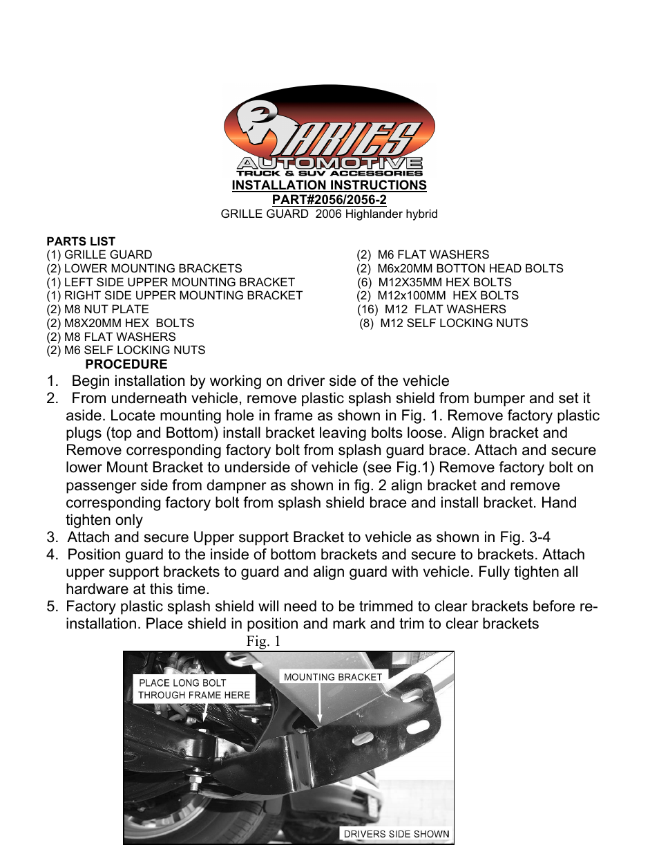 Aries Automotive 2056-2 User Manual | 2 pages