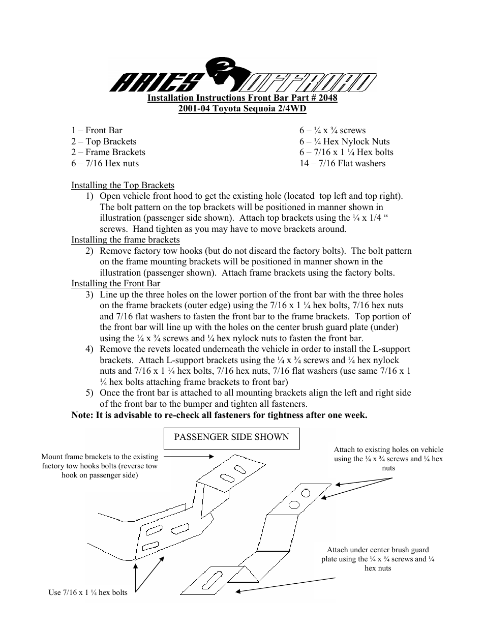 Aries Automotive 2048 User Manual | 1 page