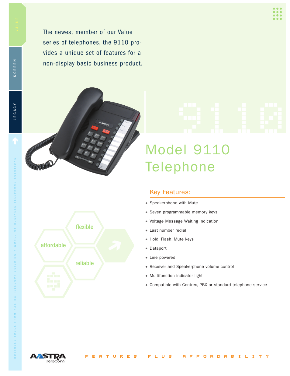 Aastra Telecom Telephone 9110 User Manual | 2 pages