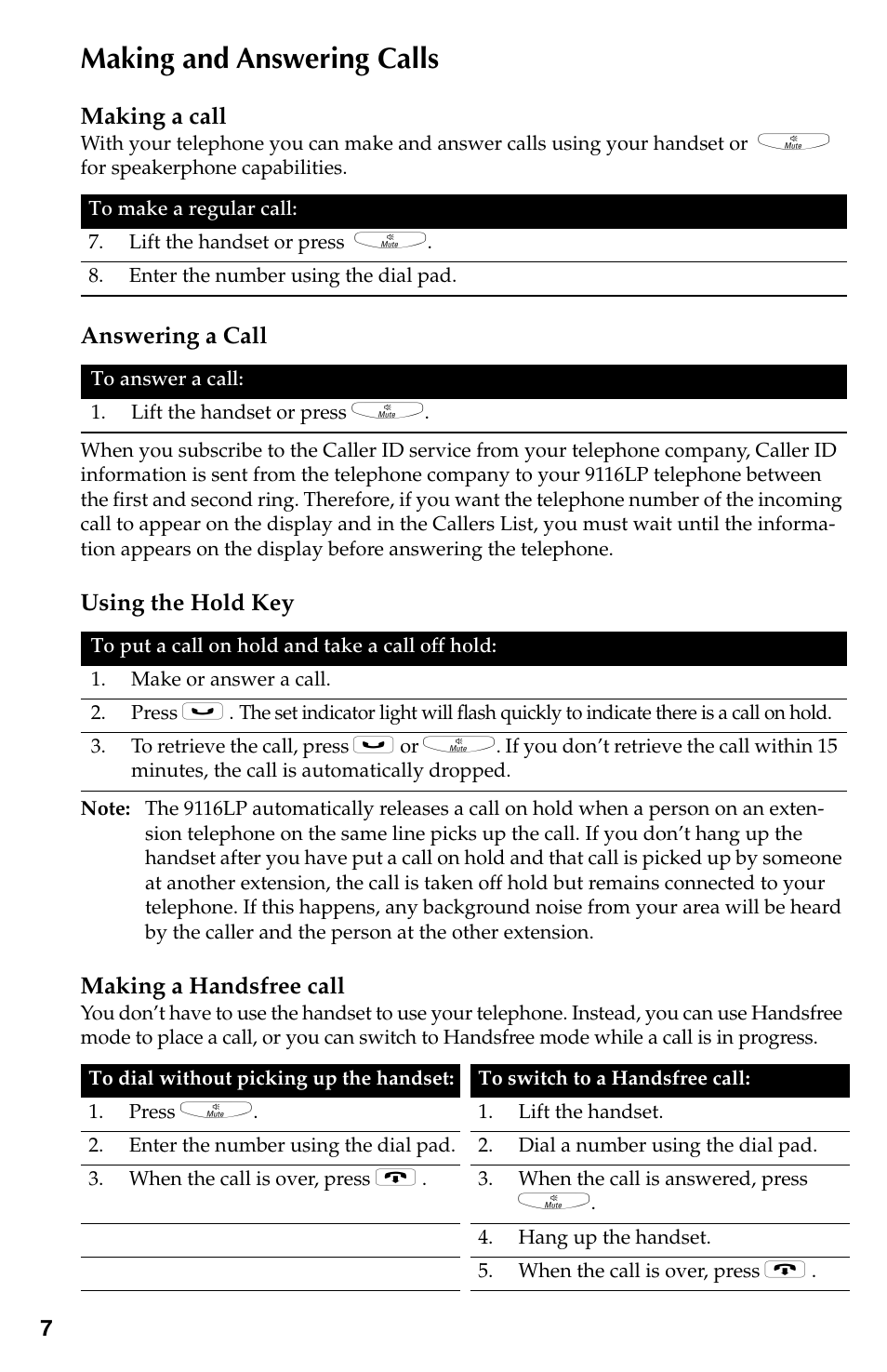 Making and answering calls | Aastra Telecom 9116LP User Manual | Page 10 / 28