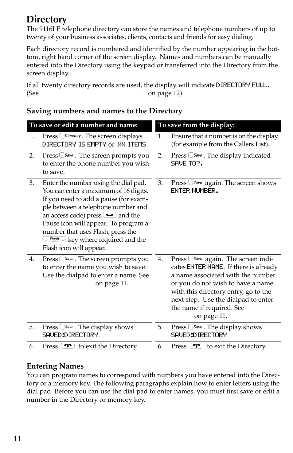 Directory | Aastra Telecom 9116LP User Manual | Page 14 / 28