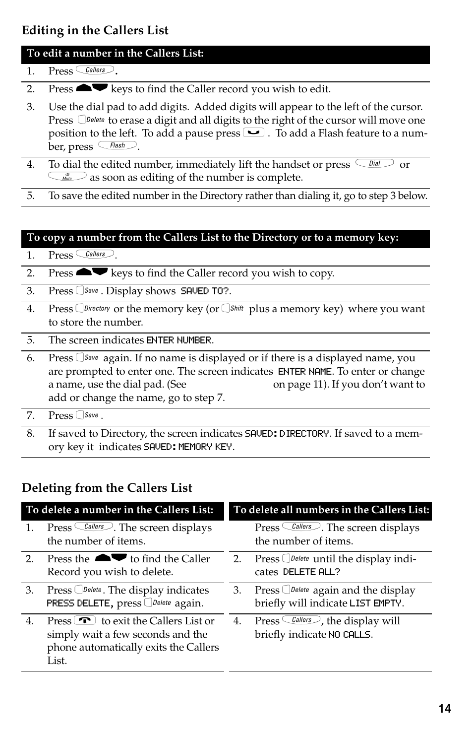 Callers list | Aastra Telecom 9116LP User Manual | Page 17 / 28