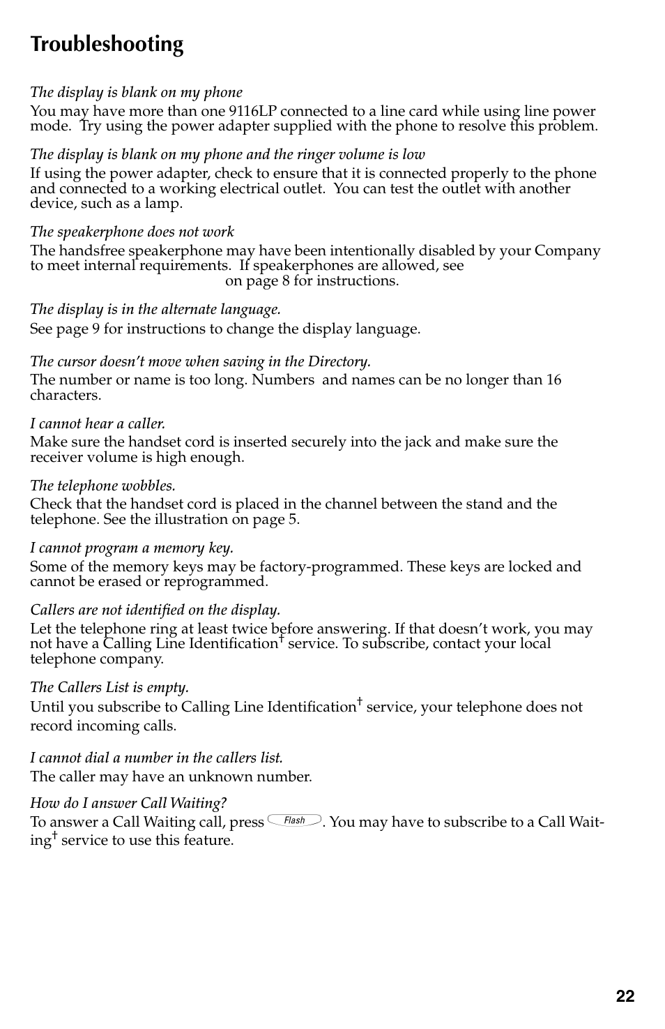 Troubleshooting | Aastra Telecom 9116LP User Manual | Page 25 / 28