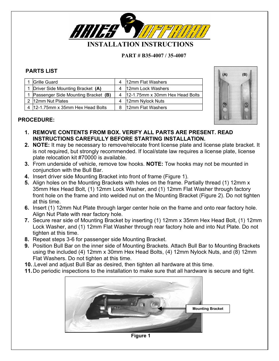 Aries Automotive B35-4007 User Manual | 2 pages