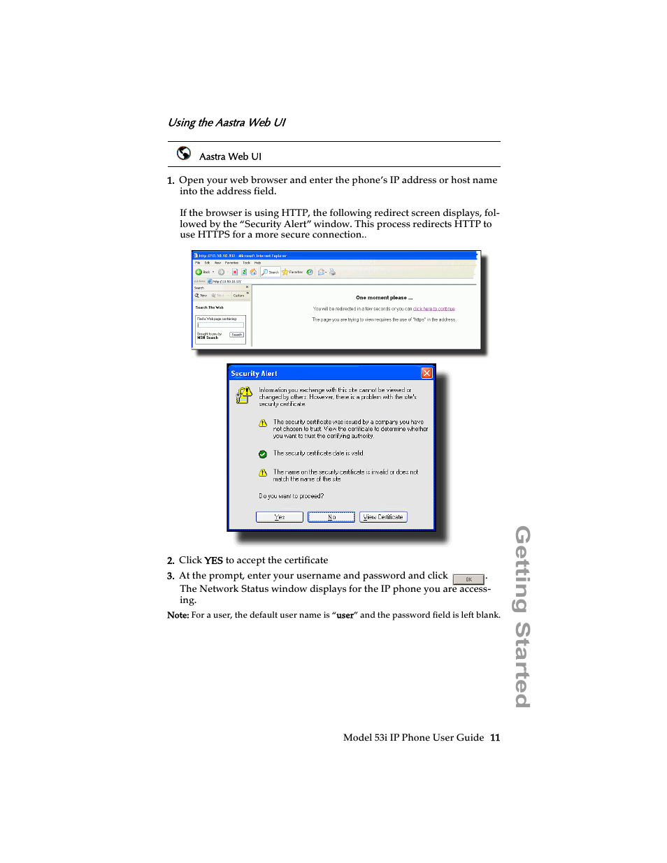 Using the aastra web ui, Getting started | Aastra Telecom 53i IP Phone User Manual | Page 17 / 102