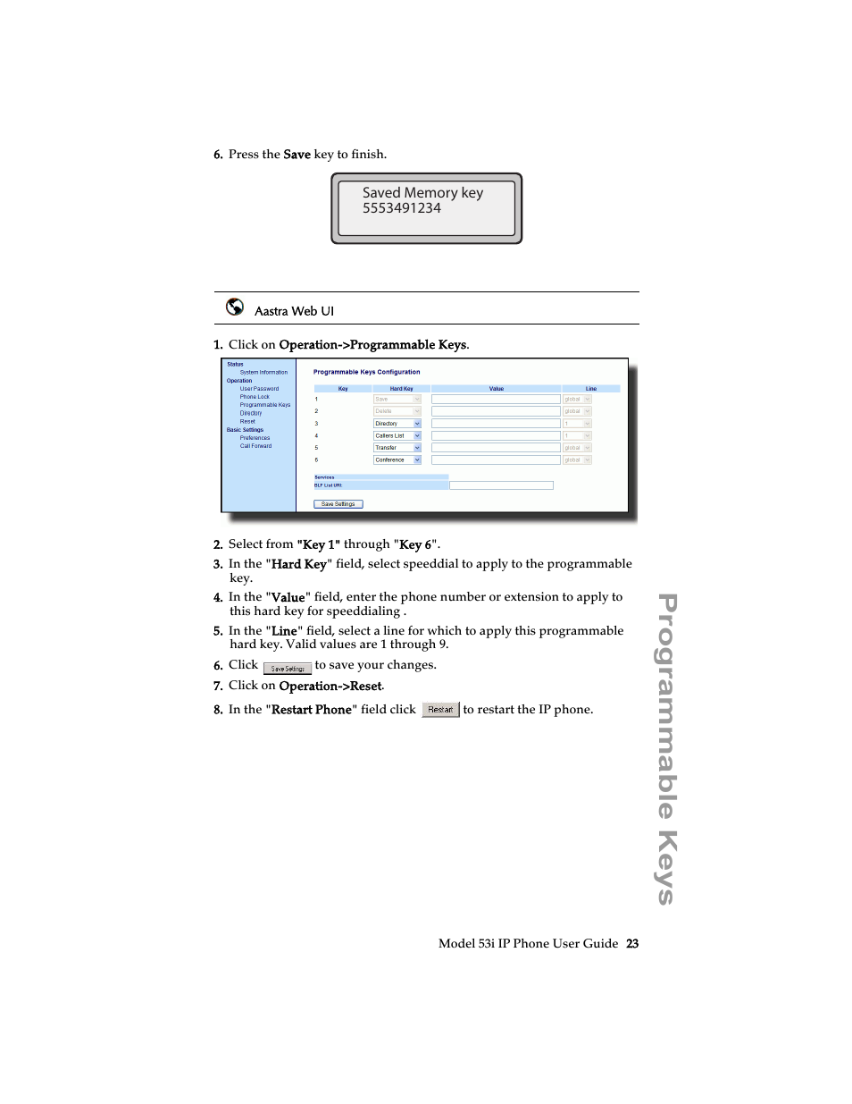 Programmable keys | Aastra Telecom 53i IP Phone User Manual | Page 29 / 102