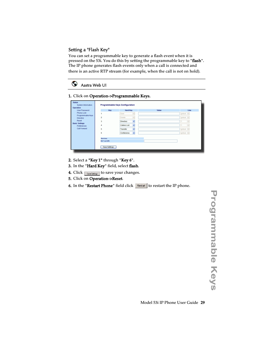 Setting a "flash key, Programmable keys | Aastra Telecom 53i IP Phone User Manual | Page 35 / 102