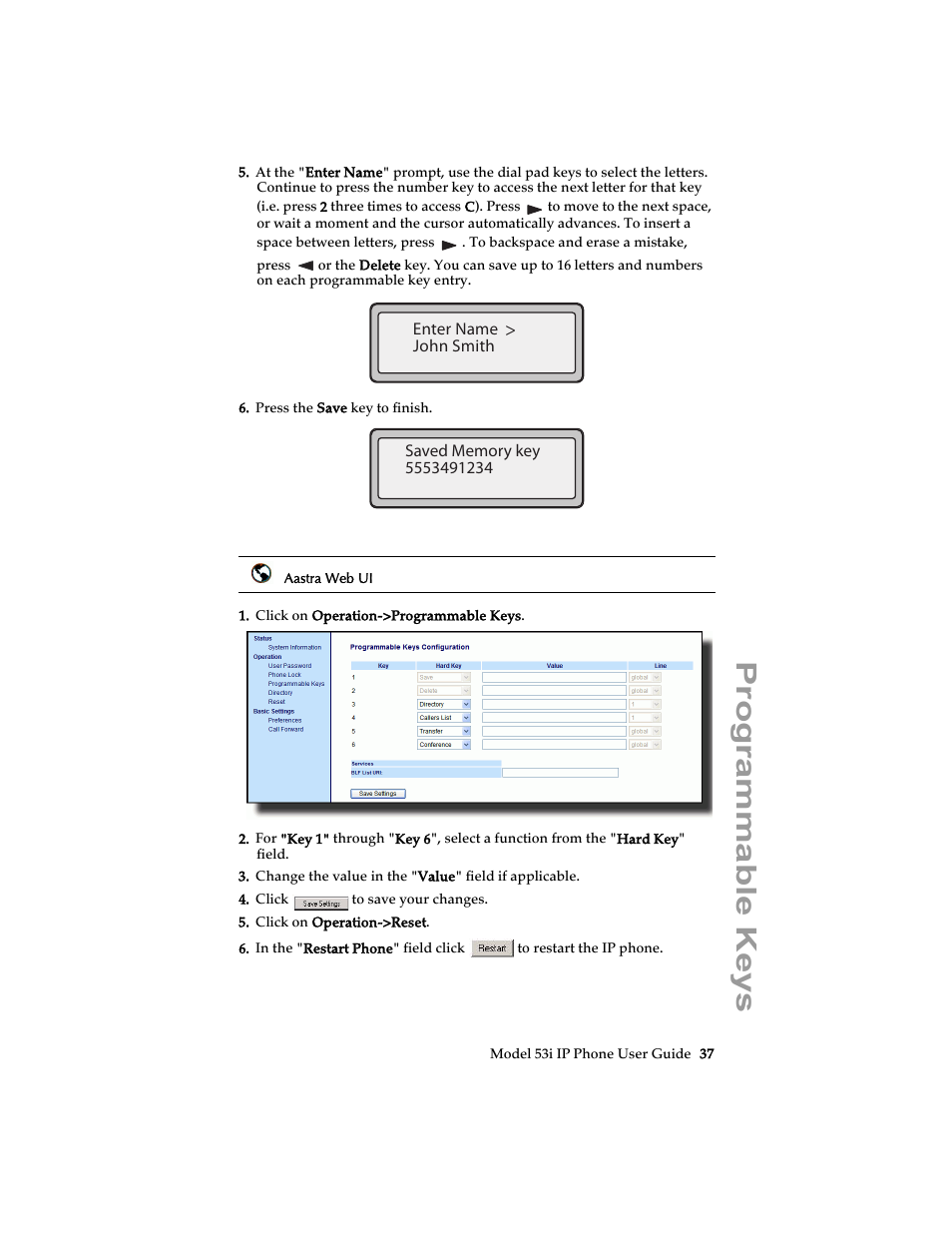 Programmable keys | Aastra Telecom 53i IP Phone User Manual | Page 43 / 102