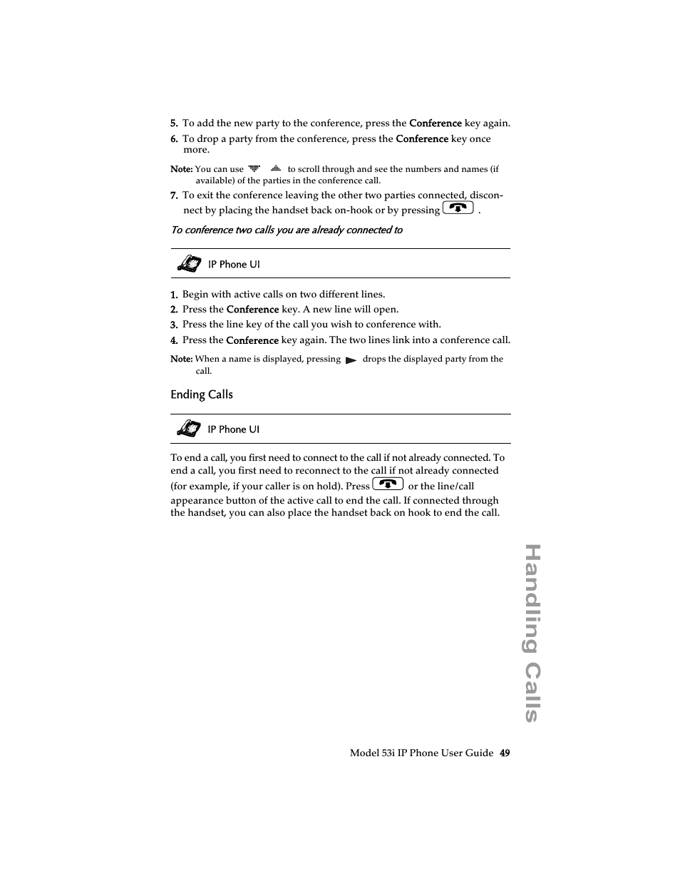 Ending calls, Handling calls | Aastra Telecom 53i IP Phone User Manual | Page 55 / 102