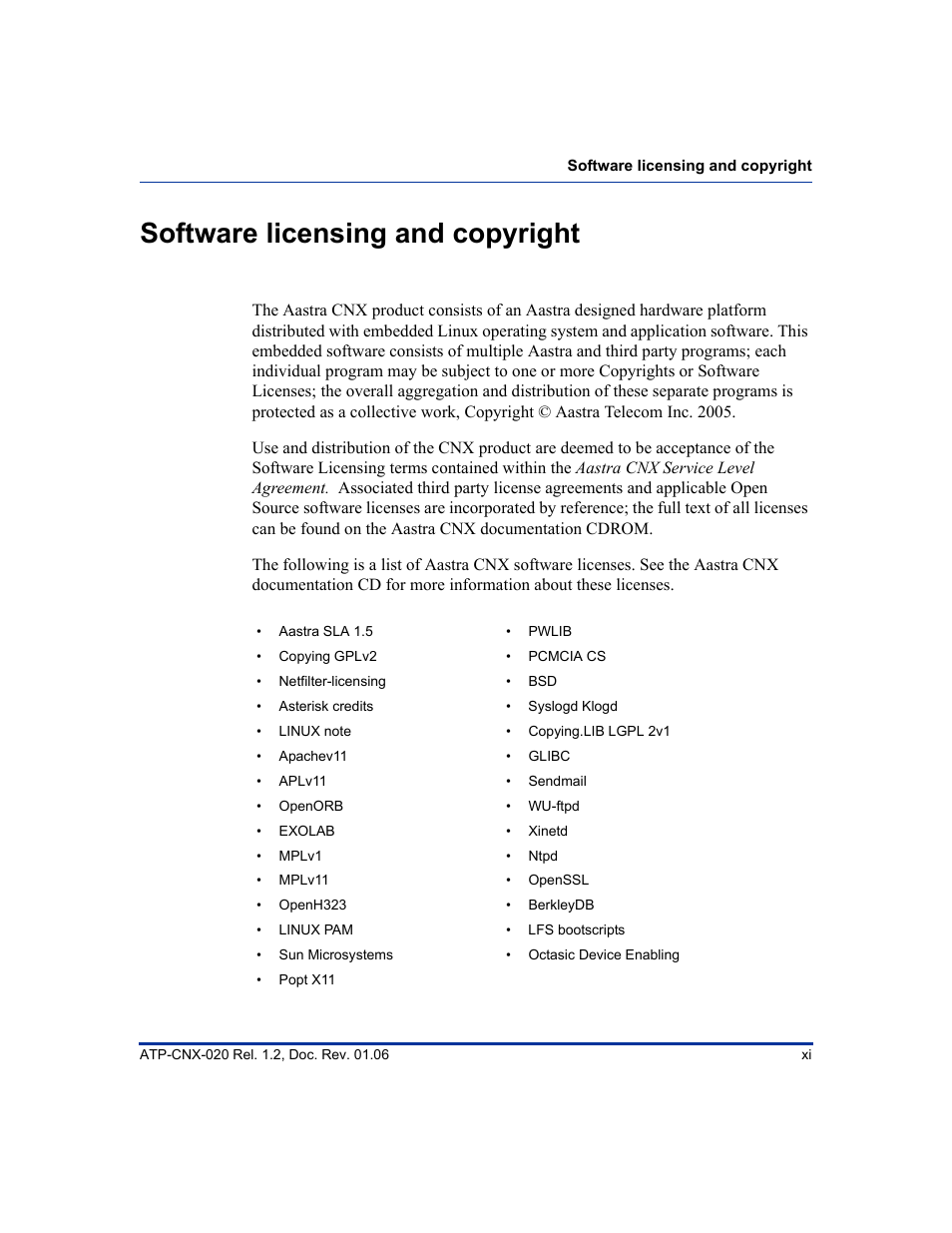 Software licensing and copyright | Aastra Telecom ATP-CNX-020 User Manual | Page 11 / 32