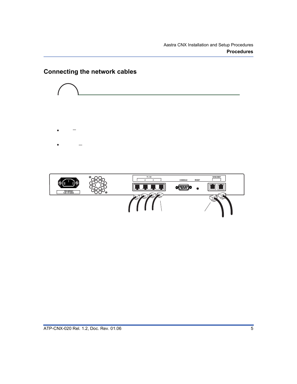 Connecting the network cables, Connect network cables, Procedures | Aastra Telecom ATP-CNX-020 User Manual | Page 19 / 32