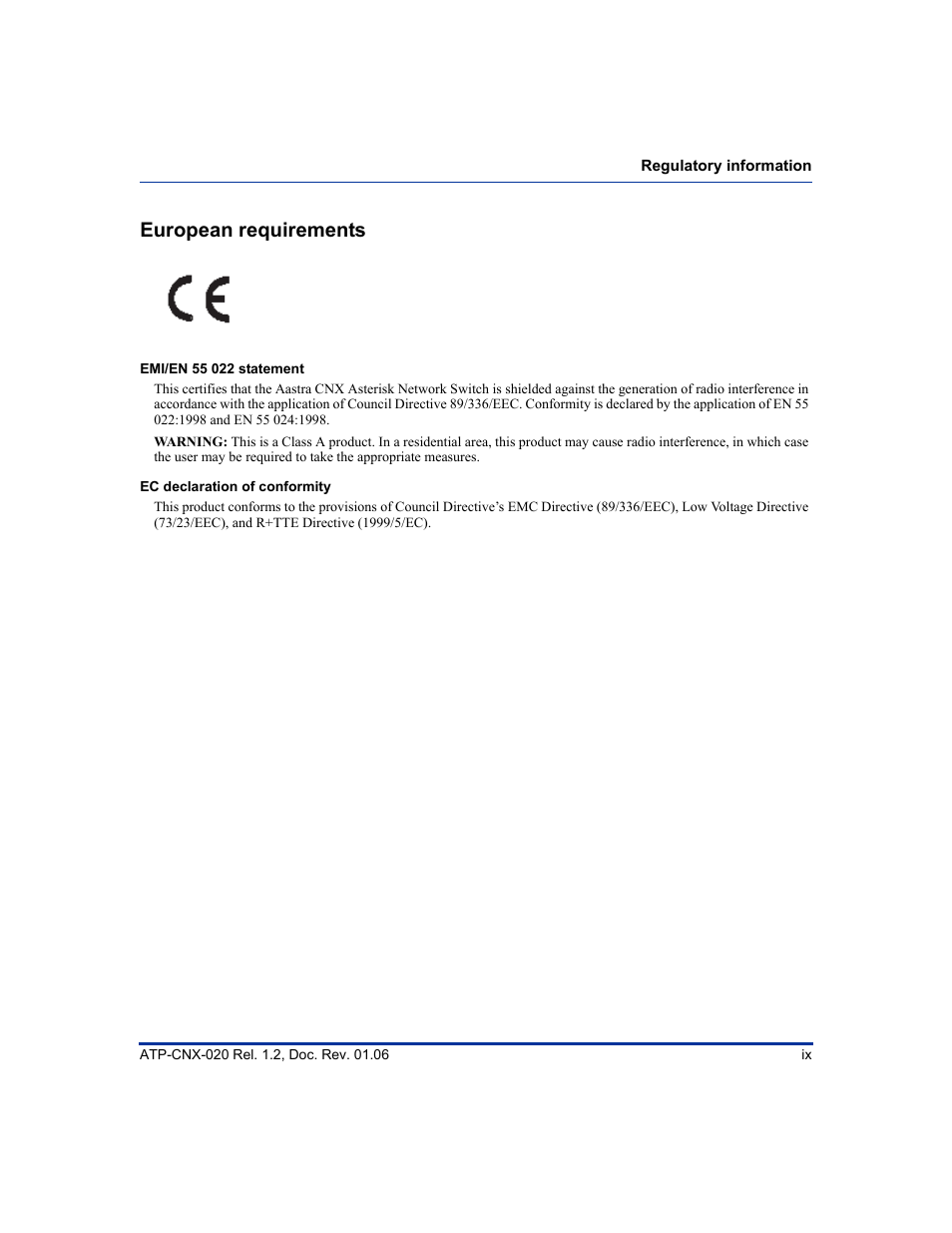 European requirements | Aastra Telecom ATP-CNX-020 User Manual | Page 9 / 32