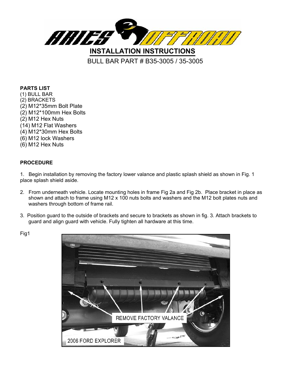 Aries Automotive B35-3005 User Manual | 2 pages