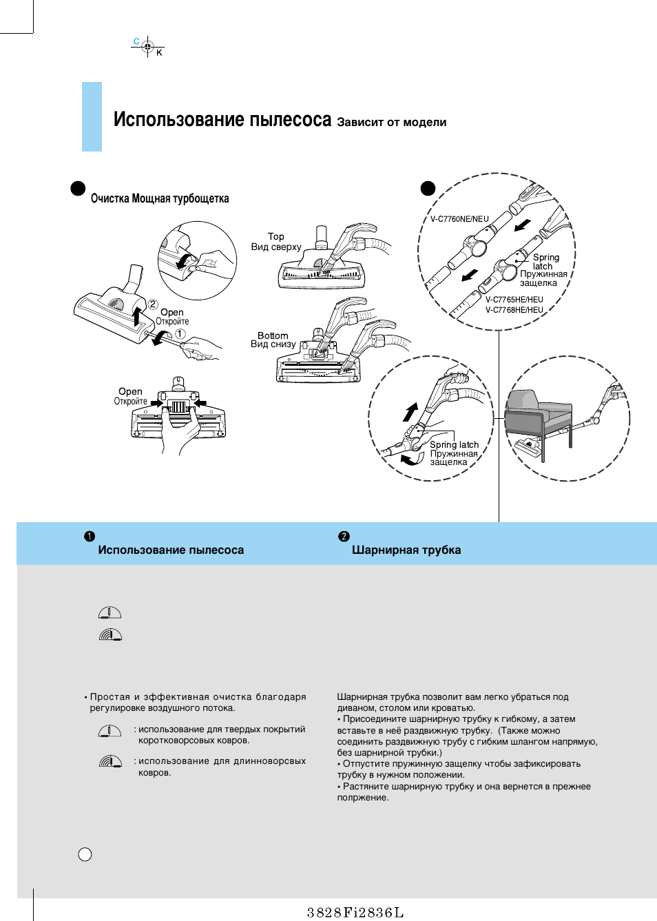 How to use elbow tube, turbine brush, Атфуо¸бу‚‡млв ф˚овтут | LG V-C7760NTV/NTU/NE/NEU User Manual | Page 8 / 20