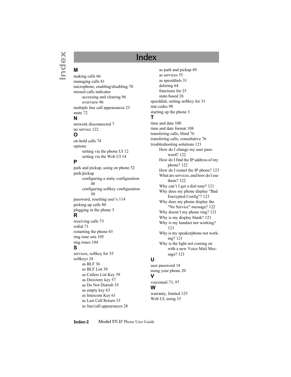 Index | Aastra Telecom 57i IP Phone User Manual | Page 140 / 142