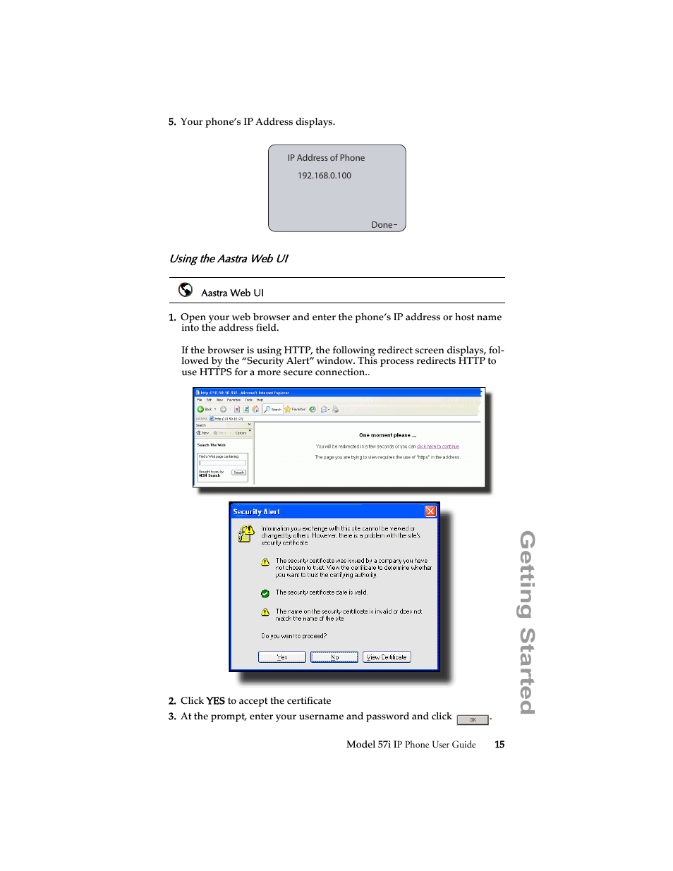 Using the aastra web ui, Getting started | Aastra Telecom 57i IP Phone User Manual | Page 23 / 142