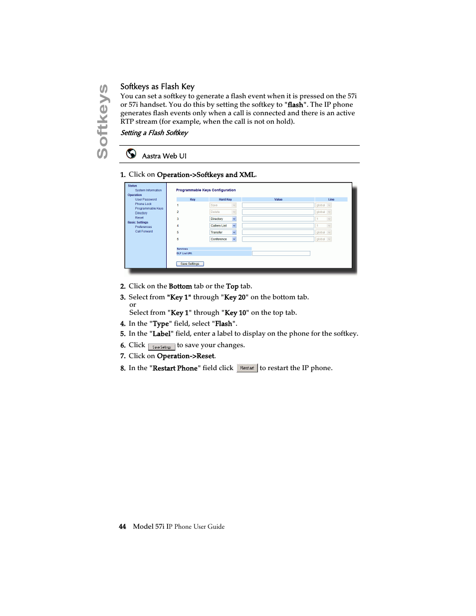 Softkeys as flash key, Softkeys | Aastra Telecom 57i IP Phone User Manual | Page 52 / 142