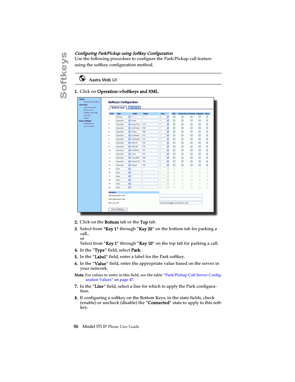 Softkeys | Aastra Telecom 57i IP Phone User Manual | Page 58 / 142