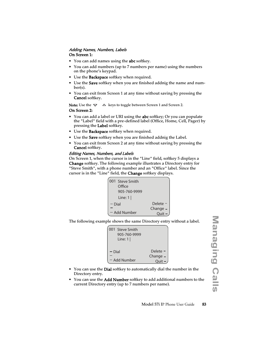 Managing calls | Aastra Telecom 57i IP Phone User Manual | Page 91 / 142