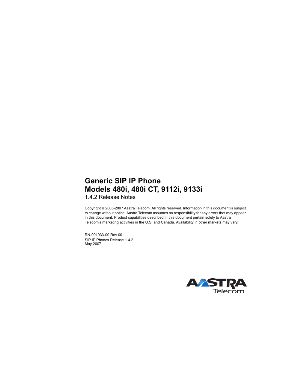 Aastra Telecom 480i CT (Release 1.4.2) User Manual | Page 18 / 18
