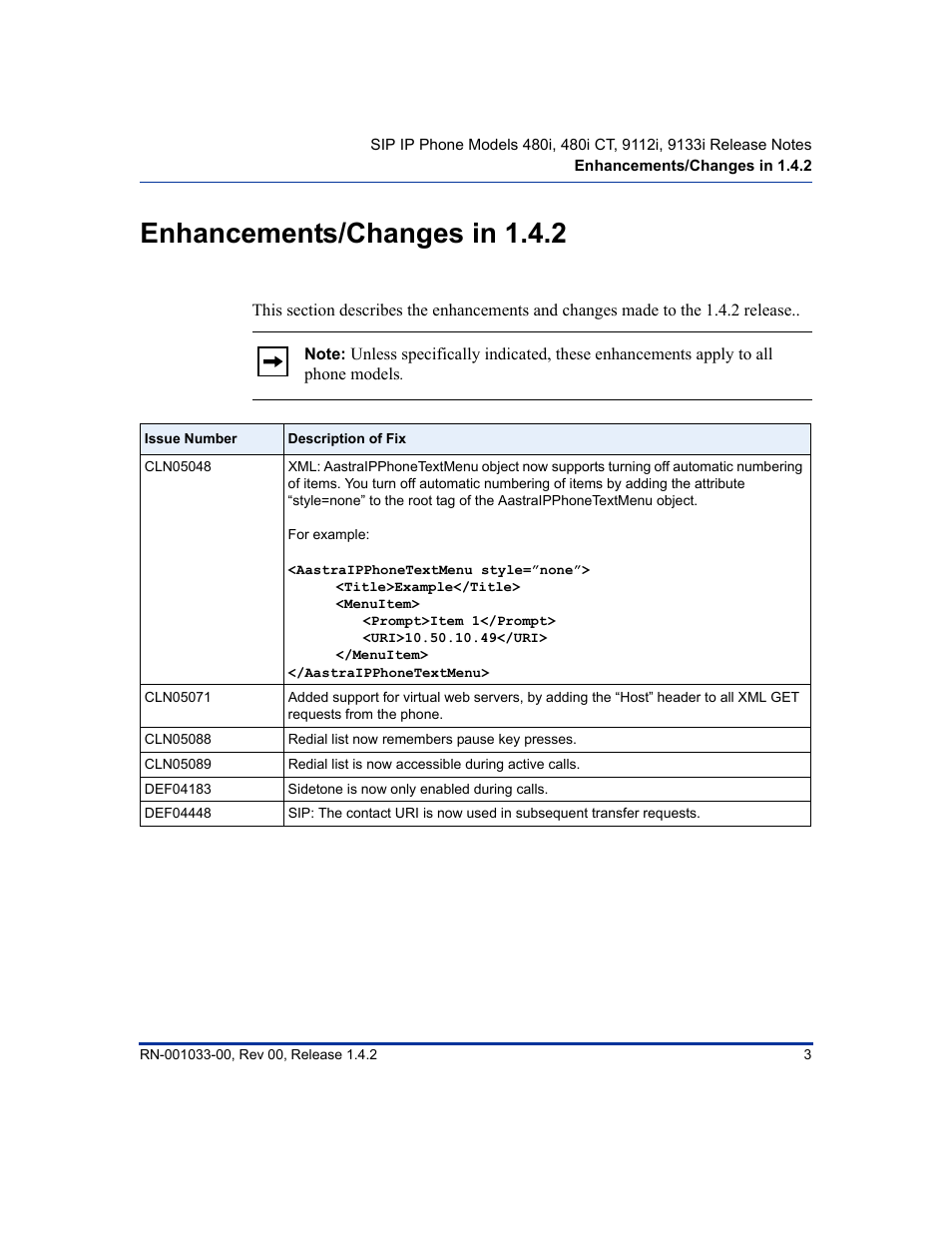 Enhancements/changes in 1.4.2 | Aastra Telecom 480i CT (Release 1.4.2) User Manual | Page 7 / 18