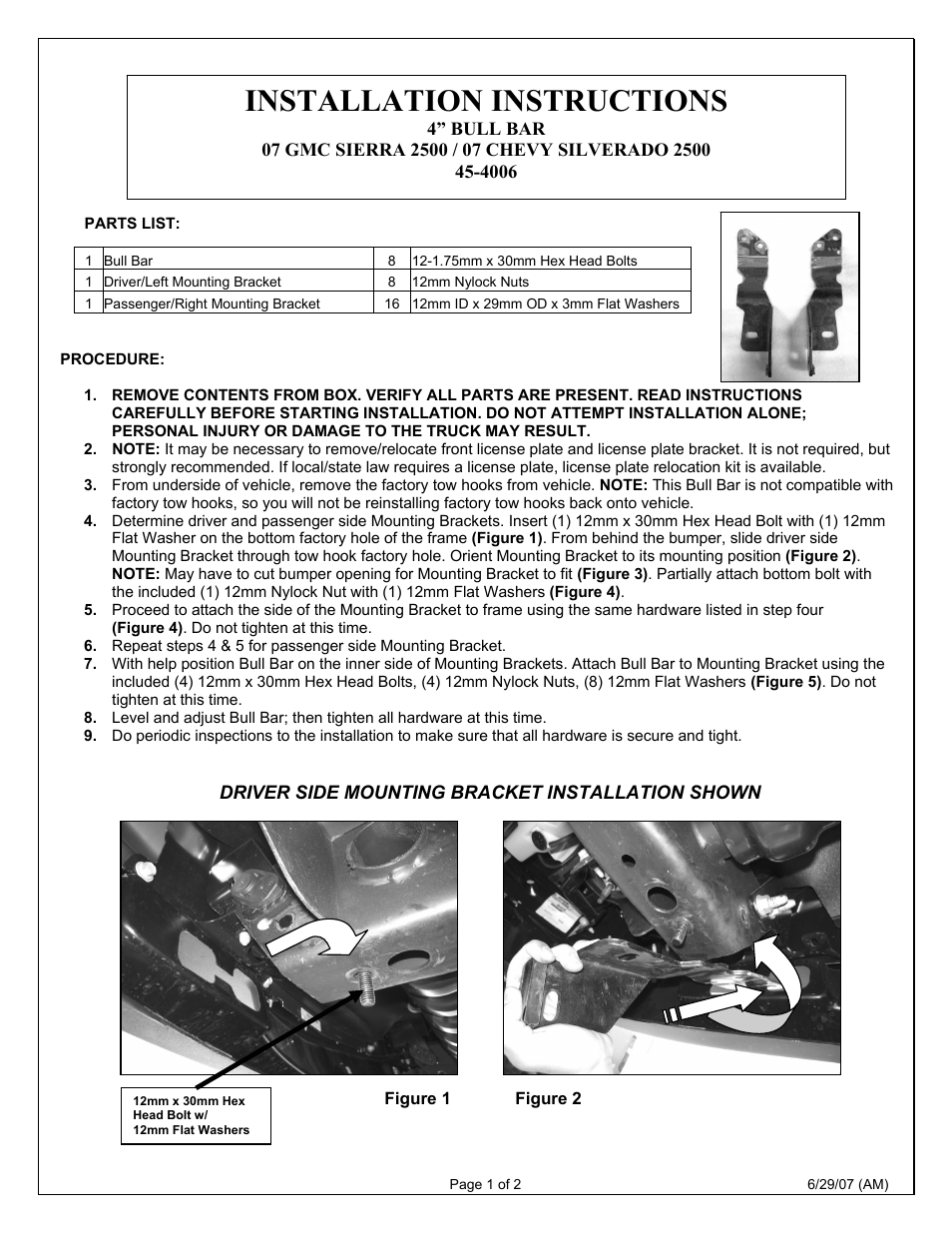 Aries Automotive 45-4006 User Manual | 2 pages