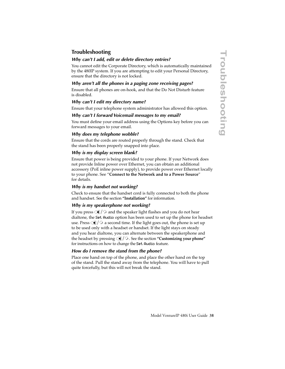 Troubleshooting | Aastra Telecom VentureIP User Manual | Page 41 / 48