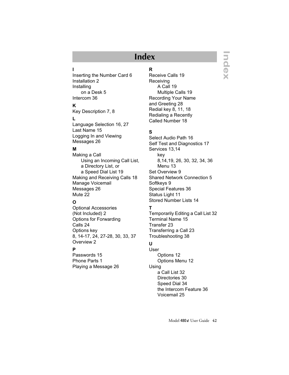 Index | Aastra Telecom VentureIP User Manual | Page 45 / 48