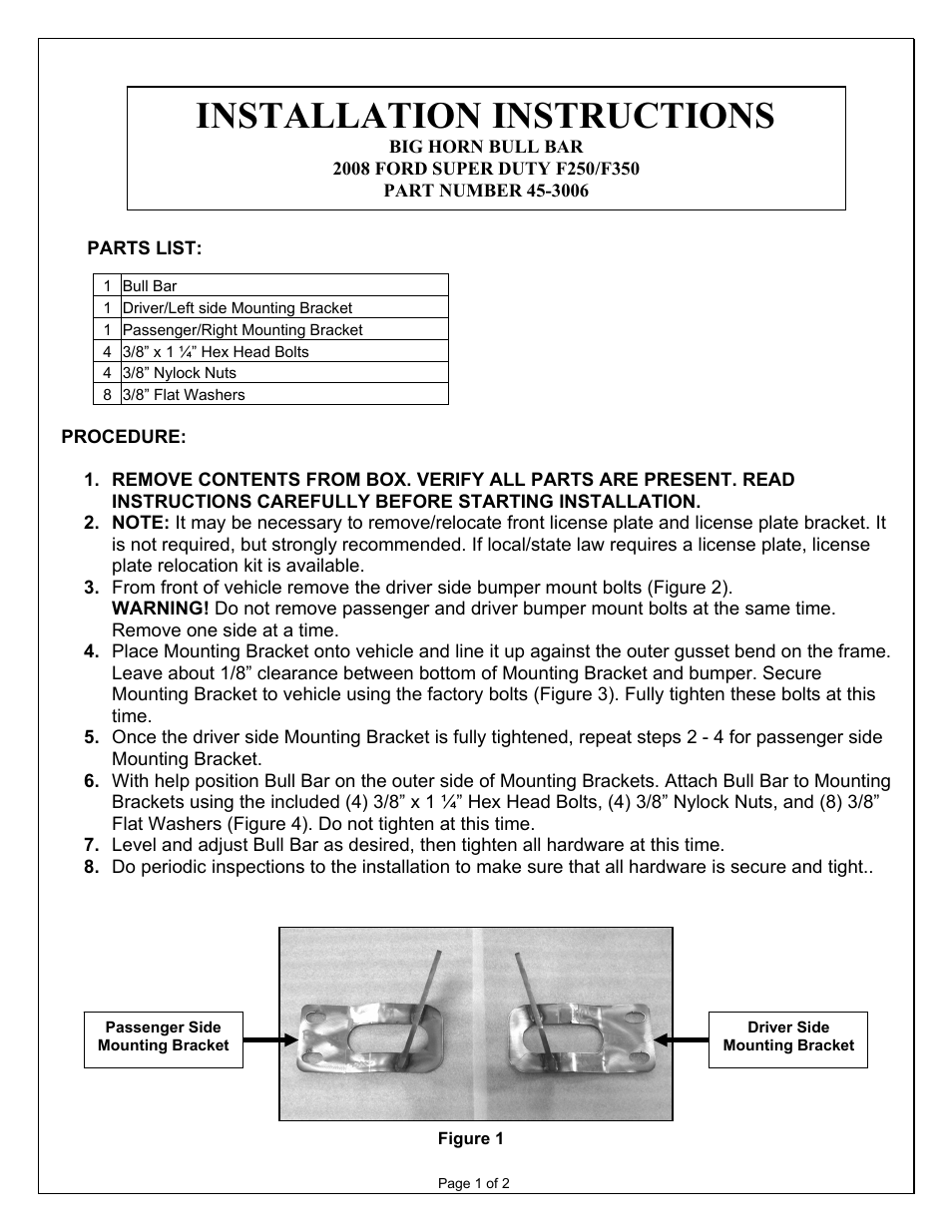 Aries Automotive 45-3006 User Manual | 2 pages